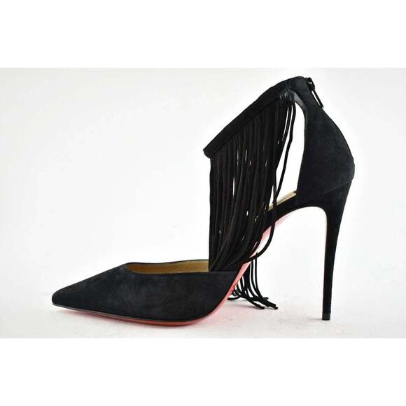 Christian Louboutin Courtain 100 Black Fringe Ankle Strap Sandal Heel Pump 36 - Picture 8 of 12